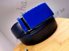 Design riem blauw leather 130cm